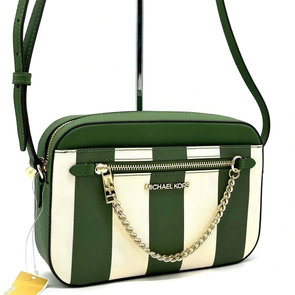 Michael Kors Large EW Zip Chain Xbody Crossbody Bag Fern Green Multi